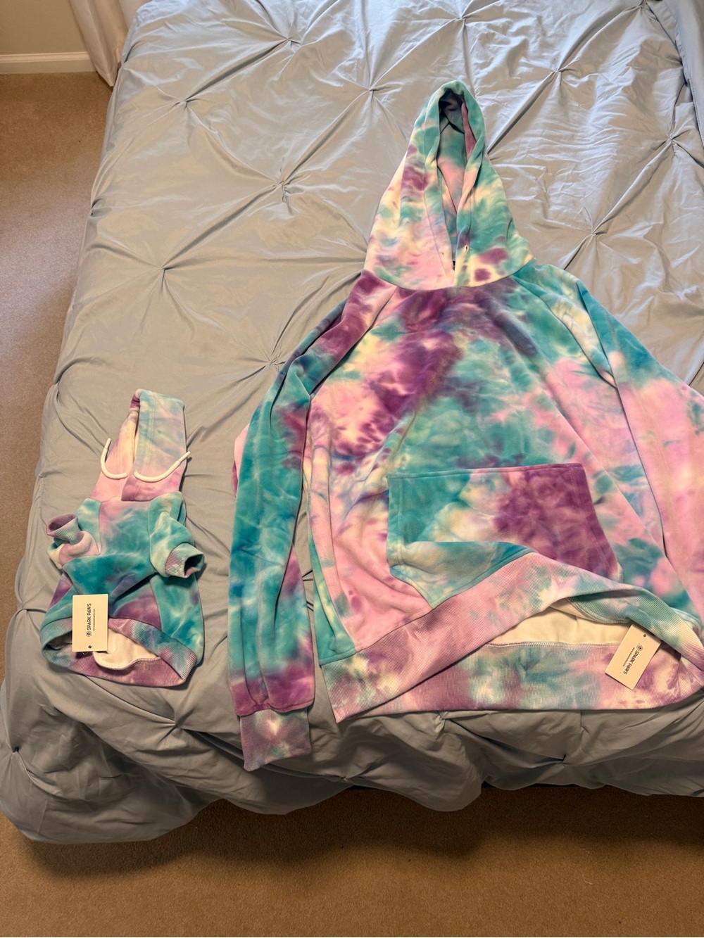 Spark PawsTie-Dye Pullover Hoodie in Pastel Blue, Pink & Purple